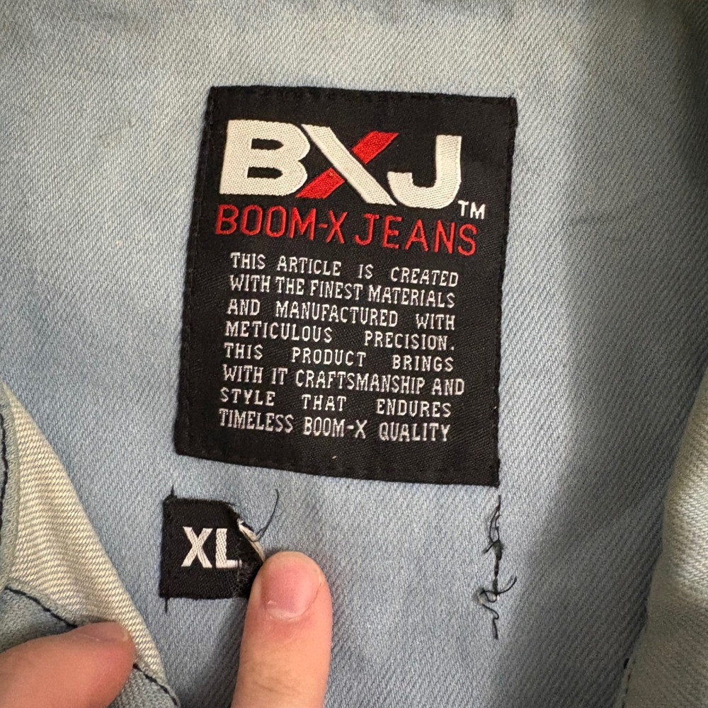 BXJ Boom-X Jeans Mens XL Vintage Light Wash Denim Trucker Jacket Blue Streetwear - Picture 2 of 4